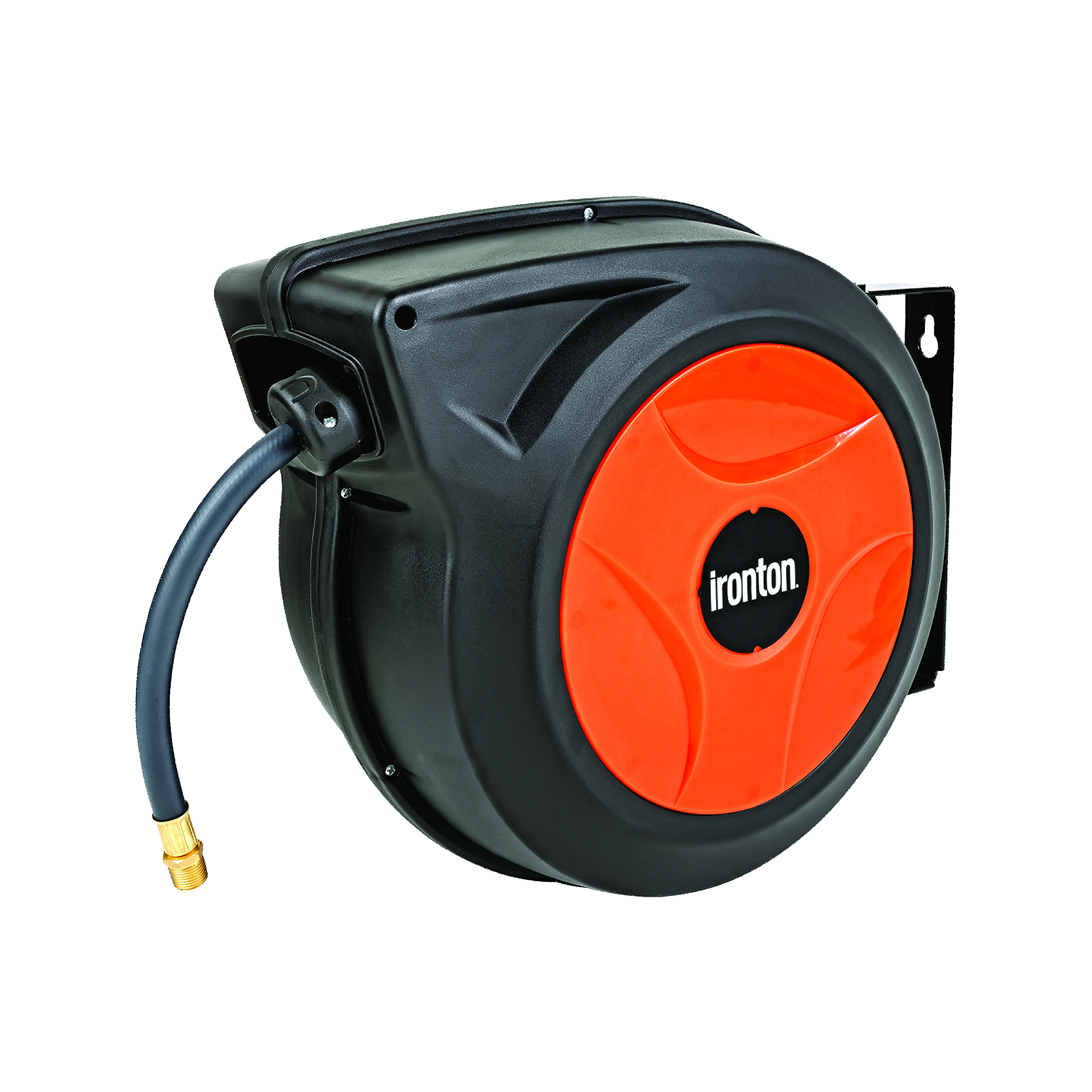 Ironton 1/4in. x 50ft. Enclosed Hybrid Air Hose Reel, 300 Max. PSI, 180° Swivel Mount, Wall/Bench Mount
